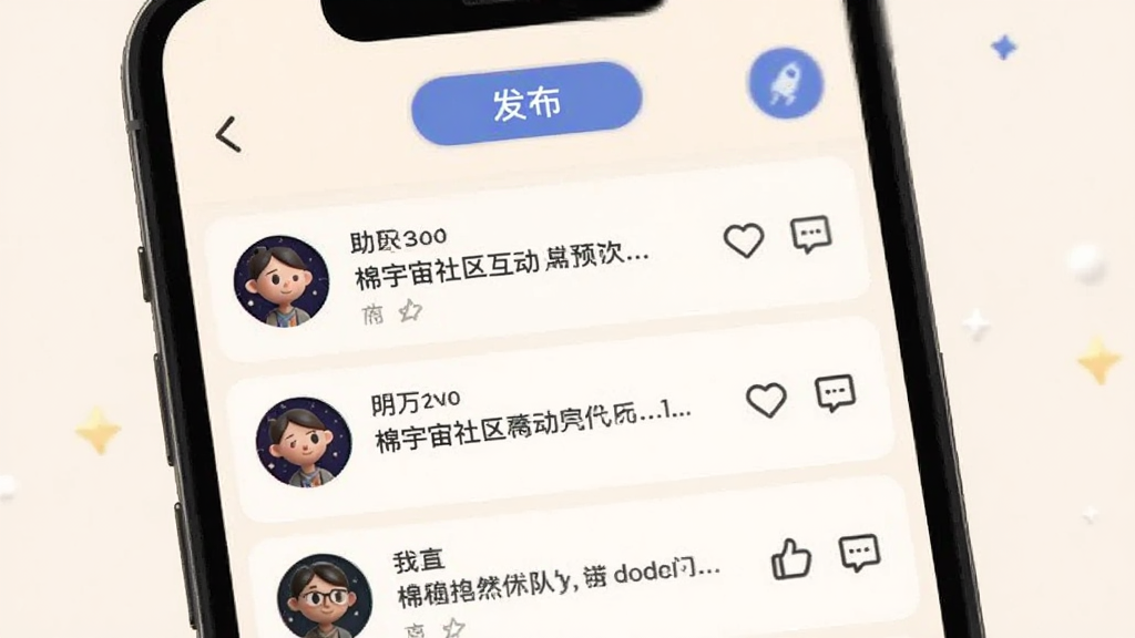 ��������������ҳ�棬�ֻ���Ļ��ʾ�û���̬�б�����ͷ���������ݺ͵�������ͼ�꣬������ů��ɫ�������з�����ť������罻�������ʸɾ����޶���Ԫ��