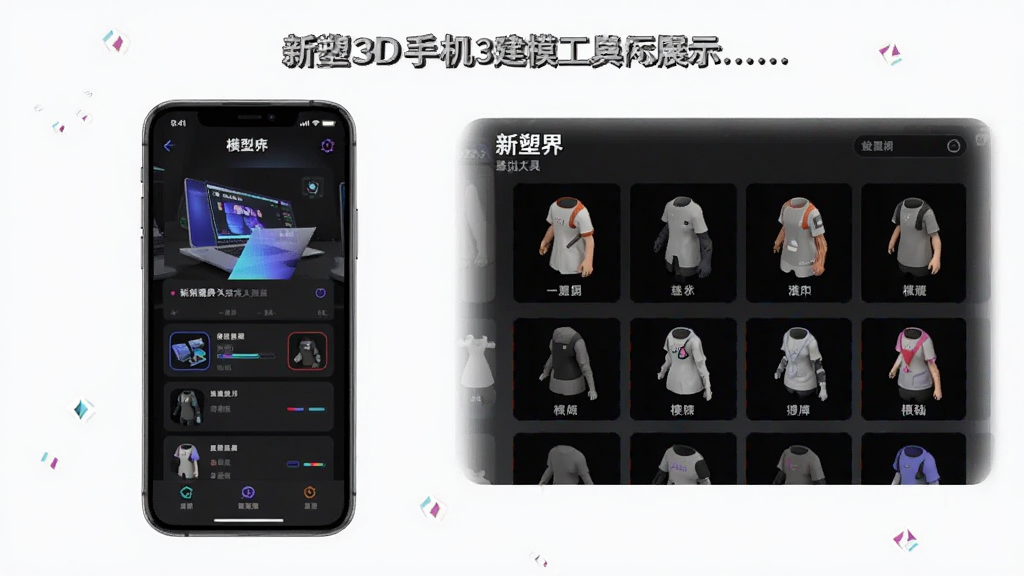 新塑界-手机3D建模工具基础功能界面和模型库展示配图