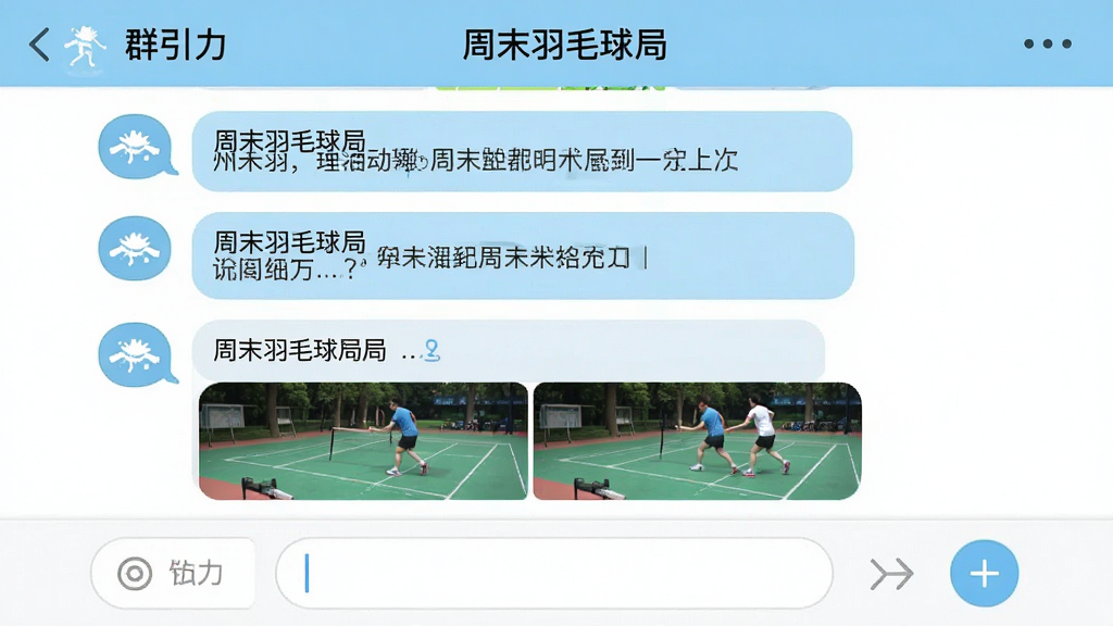 һ�š�Ⱥ������App����������ͼ��������ʾȺ���ơ���ĩ��ë��֡����м��Ǽ���������Ϣ���������ֺ�ͼƬ���ײ��������ͼӺŰ�ť�������԰�ɫ��ǳ��ɫΪ��������������ͼ���࣬�����ˬ�����ʸɾ����޶���Ԫ��