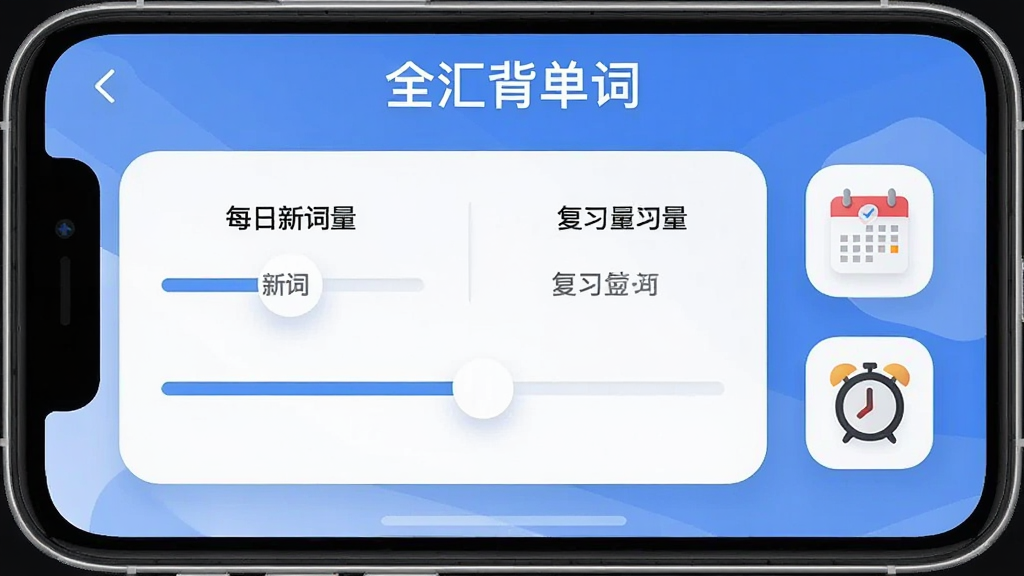 ȫ�㱳����ѧϰ�ƻ����ý��棬����չʾ�ֻ���Ļ�ϵ�ÿ���´����͸�ϰ��������������Ա�������������ͼ�꣬���涥����ʾ��ȫ�㱳���ʡ����֣���������������ִ���ϸ��Բ�󣬻��ʸɾ����޶���Ԫ��