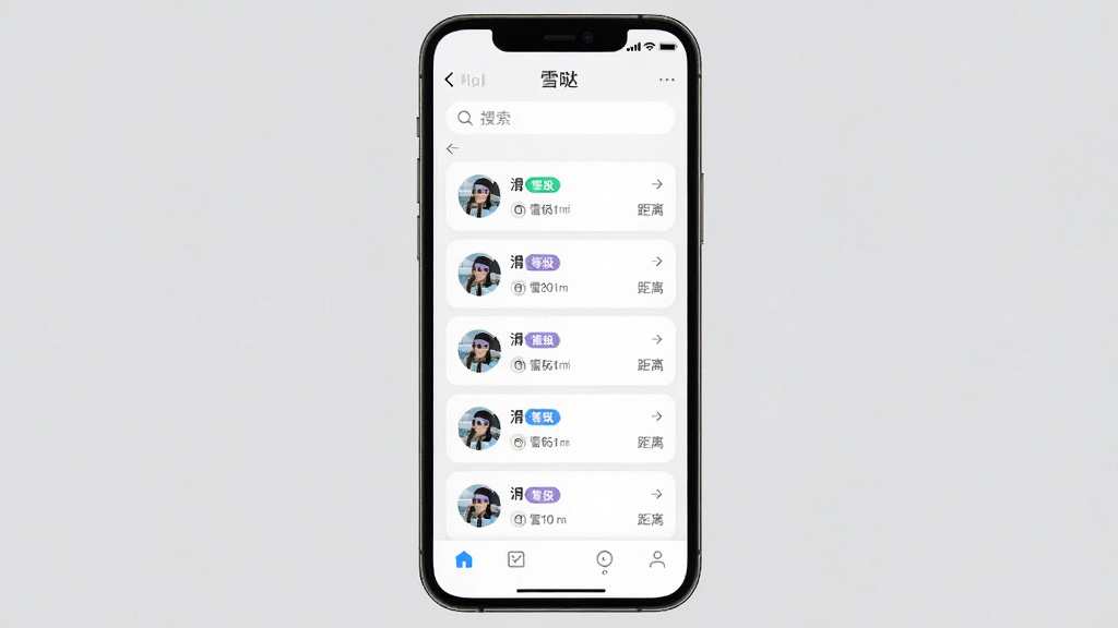 AI��ͼ��ʾ�ʣ�������һ���ֻ���Ļ��ʾ��ѩ�ա�App��Լ���б����棬����Ϊ�������������м��û���Ƭ�б����ײ����������Ű��Կ�Ƭʽ�������У����Ϊ�ִ���Լ��ƽ�磬ϸ�ڰ����û�ͷ�񡢻�ѩ�ȼ���ǩ�;�����ʾ�����ʸɾ��������޶���Ԫ��