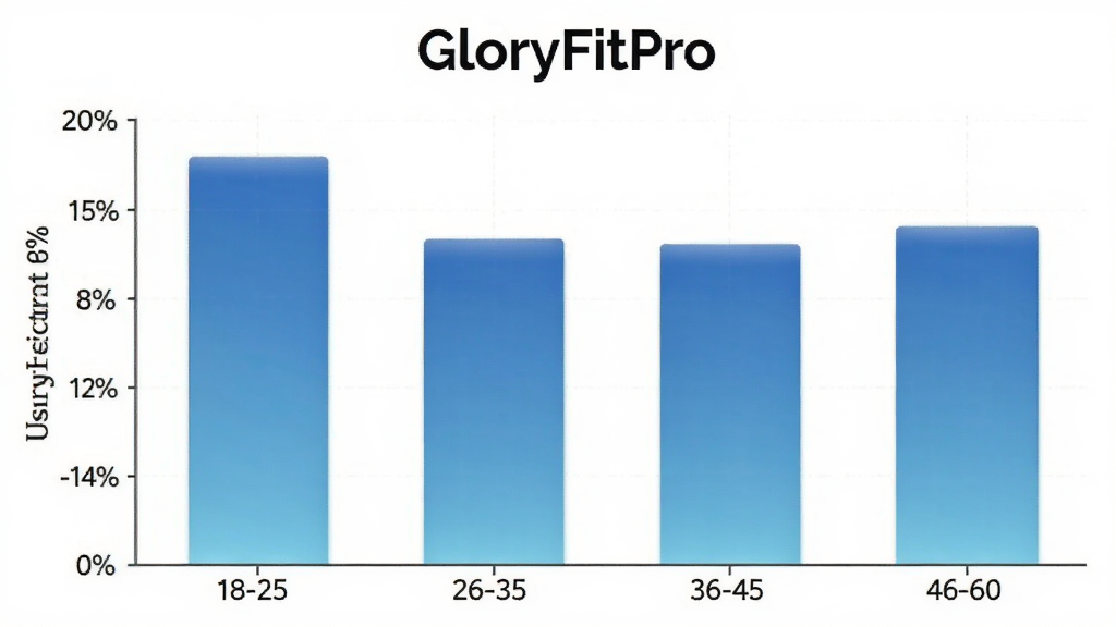 һ��չʾGloryFitPro�û�����ֲ�����״ͼ������Ϊ18-25�ꡢ26-35�ꡢ36-45�ꡢ46-60���ĸ�����Σ�����Ϊ�û�ռ�Ȱٷֱȣ���״ͼ��ɫΪ��ɫ���䣬ͼ���Ϸ���GloryFitPro���֣���������ݿ��ӻ���ϸ�����������ʸɾ��޶���Ԫ��