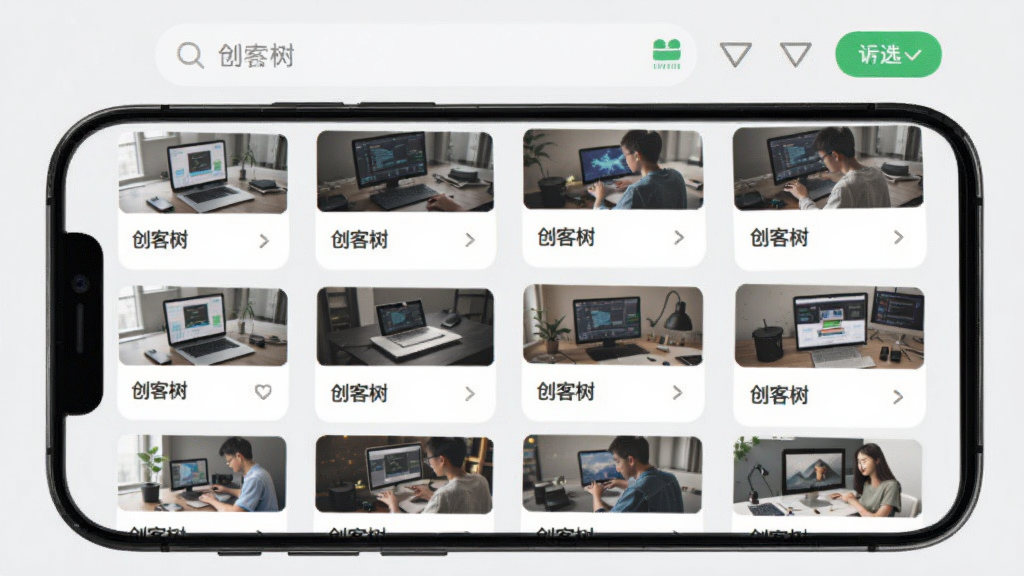 ������App�زĹ������棬�ֻ���Ļ��ʾһ����������񲼾֣�ÿ����Ƭ�����ͼƬ����ͼ�����ֱ�ǩ���������������ɸѡ��ť��������ɫ��ǳ�Һ���ɫ��׺Ϊ���������ˬ�ɾ���ͼ������Ϊ����������