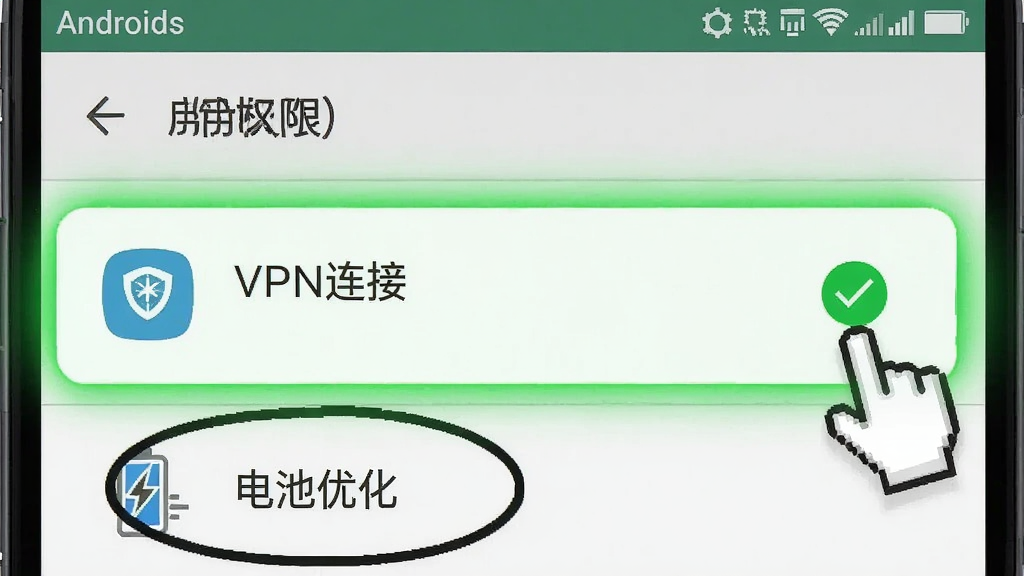 �ֻ����ý���ʾ��ͼ��񣬻���չʾ��׿ϵͳ�ġ�Ӧ��Ȩ�ޡ�ҳ�棬���С�VPN���ӡ�Ȩ�ޱ�������עΪ��ɫ����״̬���Ա�����ָ�����ͼ�꣬�·��С�����Ż���ѡ�Ȧ���������������Ű�ֱ�ۣ������˵���ԣ�ϸ���ϸ��������з���Ч�������ʸɾ��޶���Ԫ��