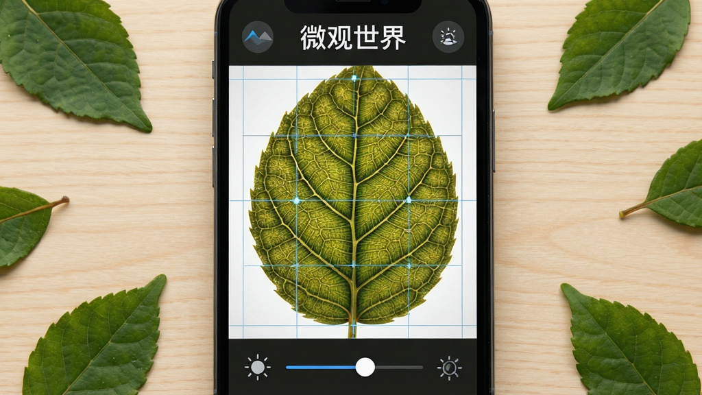 һ��չʾ΢������APP����۲칦�ܵ�ͼƬ�������������ֻ���Ļ��д����Ļ����ʾ��һƬ��Ҷ��΢��������Ҷ�������ɼ�����Ļ��Ե���������ߺ����ȵ��ڻ���UI���ֻ���Χɢ���ż�Ƭ��ʵ����Ҷ��������ǳľɫ���棬���дʵ���Ű���У�����ϸ�壬ͼƬ�д��С�΢�����硱����