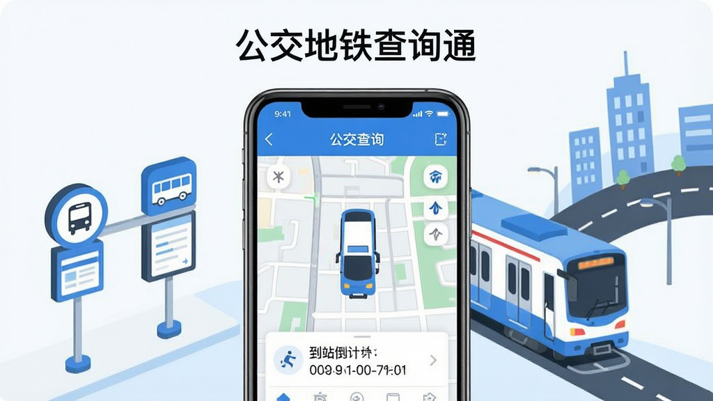 һ����ˬ�����ֻ�App����չʾ������Ϊ������������ѯͨ���������������ֻ���Ļ����Ļ����ʾʵʱ������ͼ�͵�վ����ʱ����Χ�����Ź���վ�ơ������г��ͳ��е�·�ı�ƽ���廭Ԫ�أ�������ɫ������ִ���Լ�����ʸɾ��������޶�������Ԫ��