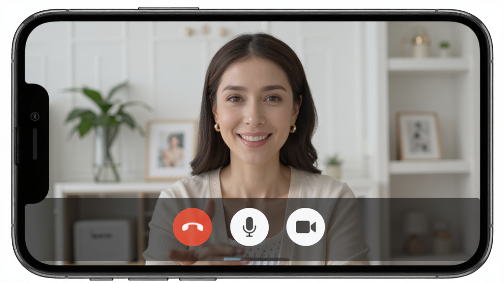 ��������App��Ƶ���Թ��ܽ��棬�ֻ���Ļ����ʾ������һλ����ɩ������Ƶͨ������Ļ�·��йҶϡ��������л�����ͷ��ť����������������ִ���࣬���ʸɾ��޶���Ԫ��