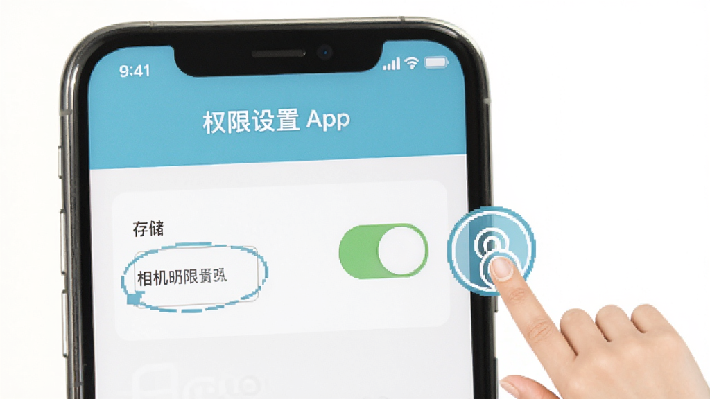��������App����ʹ�ý̳�ʾ��ͼ���ֻ���Ļ��ʾȨ������ҳ�棬��ע���洢�����Ȩ�޿��أ��Ա�����ָ���ͼ�꣬��������ˣ���ɫ���£����ʸɾ��޶���Ԫ��