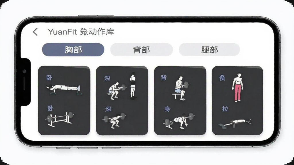 YuanFitӦ�ö�������棬�ֻ���Ļ��չʾ�����ǩ���ز����������Ȳ����·��г����ơ���ס�Ӳ���ȶ�����Ƭ��ÿ����Ƭ����Сͼ�꣬�����Ű����룬�����ˬ