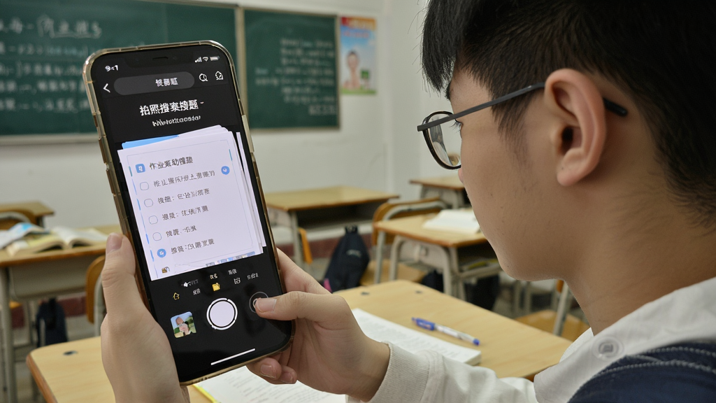 作业答案辅助搜题-拍照搜题工具 手机拍照搜题界面展示 学生使用搜题软件找作业答案场景