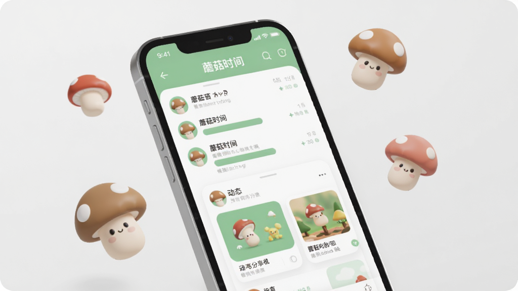 һ��չʾĢ��ʱ��App���Ľ�����ֻ�ģ��ͼ�������������ֻ���Ļ����Ļ����ʾĢ��ʱ��������棬���������б��Ͷ�̬������Ƭ����������͵���ɫ�Ͱ�ɫΪ��ɫ������ΧƯ���ż���Բ��ɰ��Ŀ�ͨĢ��ͼ�꣬�����Ǽ���ǳ��ɫ��������±�ƽ����ϸ�ھ��£����ʸ��壬�ɾ��޶���Ԫ��
