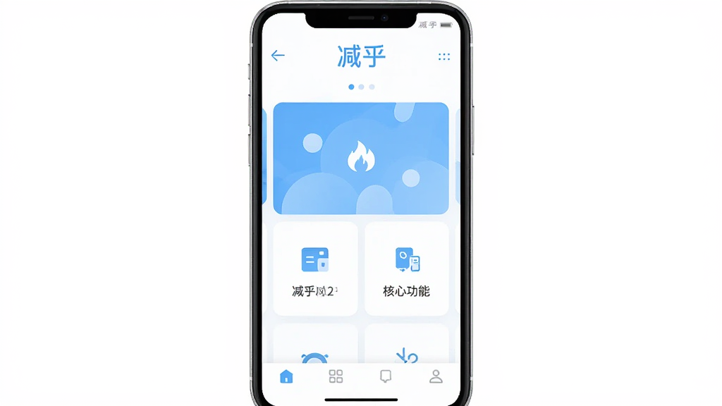 减乎应用主界面全貌展示,画面中央是手机屏幕,屏幕内显示减乎应用的主页,顶部有“减乎”字样,界面布局简洁,以白色和浅蓝色为主色调,中间是核心功能卡片区域,底部有导航栏,整体风格现代扁平,画质干净,无多余元素,适合应用市场宣传图
