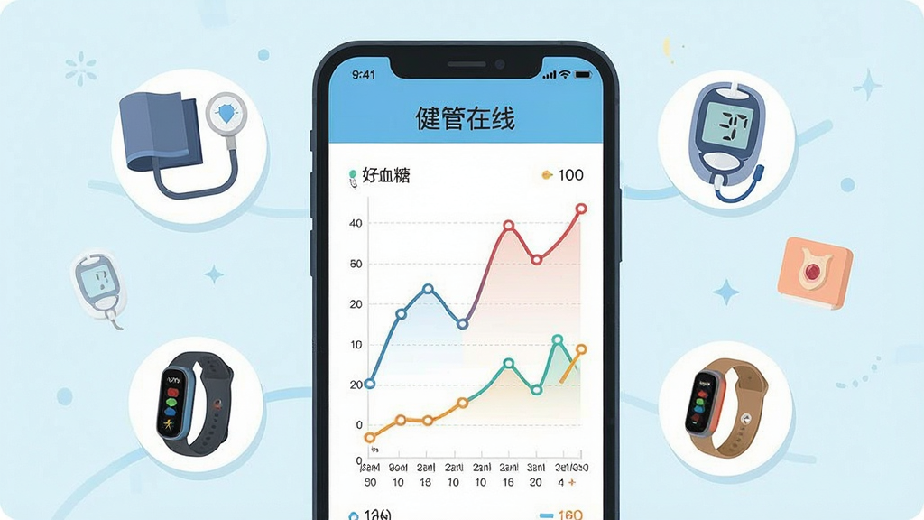 һ�Ž�������App�������ݼ�¼������ֻ���ͼ���廭���������ֻ���Ļ����Ļ����ʾѪѹ��Ѫ�ǵ���������ͼ��ͼ���·�������������ݵ㣬��Ļ�Ϸ��С��������ߡ����֣���Χ��Ѫѹ�ơ�Ѫ���ǡ������ֻ����豸ͼ��Ư��������Ϊ����չʾ�ֻ����棬�Ű����������Ϊ��ƽ��UI��ƣ�ϸ�ھ��£����ʸɾ��޶���Ԫ�ء�