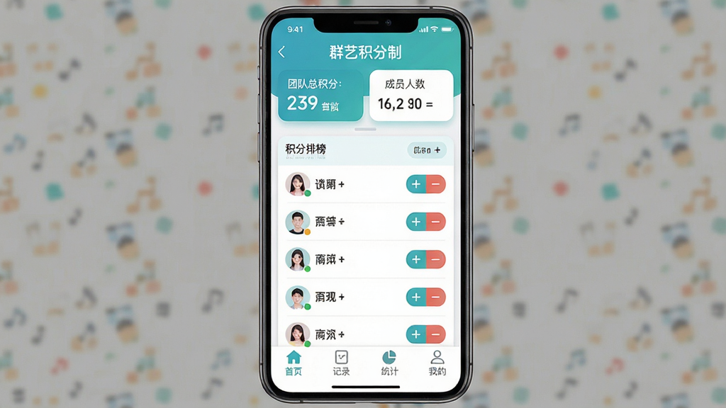 Ⱥ�ջ����� �����������ͼ�������������ֻ���ĻչʾȺ�ջ�����Ӧ�õ���ҳ��������ʾ�Ŷ��ܻ��ֺͳ�Ա�������м��ǻ������а��б���ÿ������������ŷ����ͼӼ��Ű�ť���ײ�����������ҳ����¼��ͳ�ơ��ҵ��ĸ�ѡ�������ɫ�����µ�����ɫ�Ͱ�ɫΪ�������沼�ָɾ����࣬ͼ��Բ���ƽ������������������Ԫ��