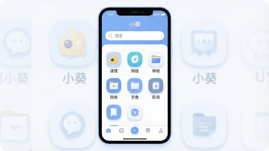 һ��չʾ��С�����������Ľ���Ĳ廭��������һ����Լ�������ֻ���Ļ����Ļ����ʾ��С����App����ҳ���֣����������������м����������еĹ���ͼ�꣨�����������硢�ļ��ȣ����ײ��ǵ����������־��У��Ű�ɾ������Ϊ�ִ���ƽ����ƣ�ɫ������͵�������ɫΪ����ϸ����ͼ��Բ������΢����ӰЧ���������������ɾ����޶���Ԫ�ء�