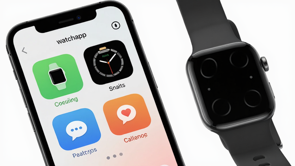 һ��չʾwatchapp���Ľ�����ֻ�����ͼ���ֻ���Ļ����ʾwatchappӦ�õ���ҳ����ҳ�����ֱ�����״̬�������г�����Ϣͬ����Ӧ�ù����ĸ���ͼ�꣬�����Ǹɾ���ǳɫ���䣬�Ա߷���һֻ�����ֱ���������ִ��������������޶���Ԫ��