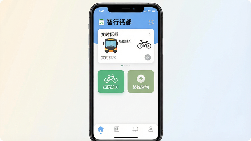 һ���ֻ�Ӧ�����������ϸ��ͼ����������չʾ�����ֻ���Ļ����Ļ����һ����Ϊ�����иƶ����ĳ���Ӧ�������棬���涥����ʾʵʱ������Ƭ���м���ɨ�����к�·�߲�ѯ��ť���ײ��Ǽ��ĵ����������岼���������Ű�������½ṹ������ִ���ƽ����ϸ��Բ�󣬻��ʸɾ��޶���Ԫ�أ�����Ϊǳɫ���䣬ͻ��Ӧ�ý��档