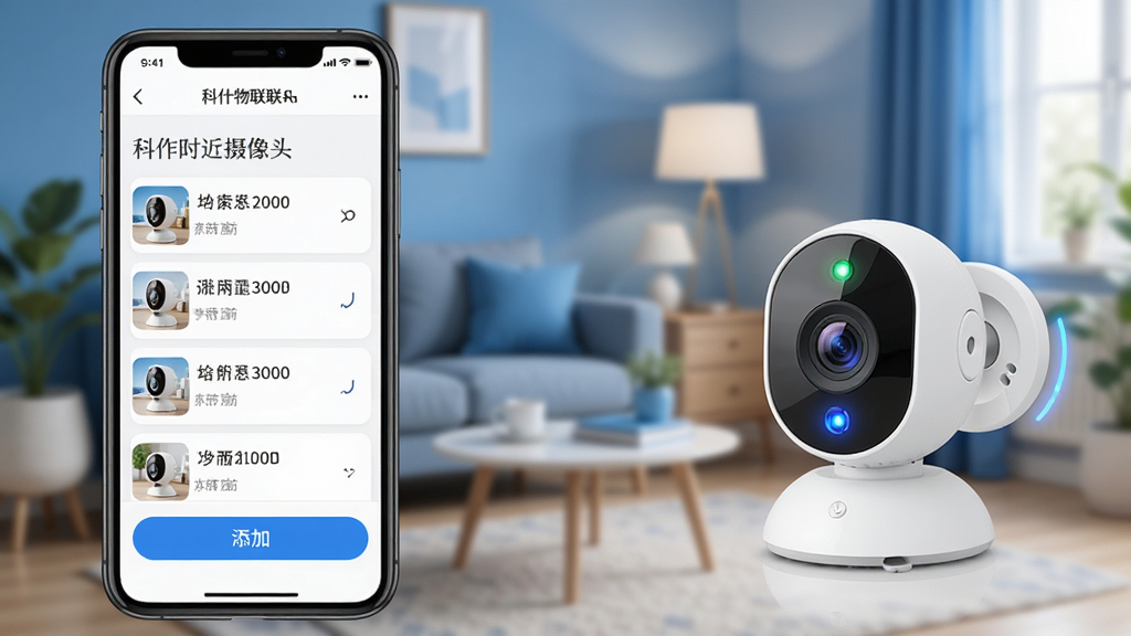 һ��չʾ��ʲ����App�����豸���̵�ʾ��ͼ���������ֻ���Ļ��ʾ����������������ͷ�б����·������Ӱ�ť���Ա�������ͷ�豸������˸ָʾ�Ƶȴ���������������ܰ�ļҾӻ�����������ɫ�����ʸɾ����޶���Ԫ��
