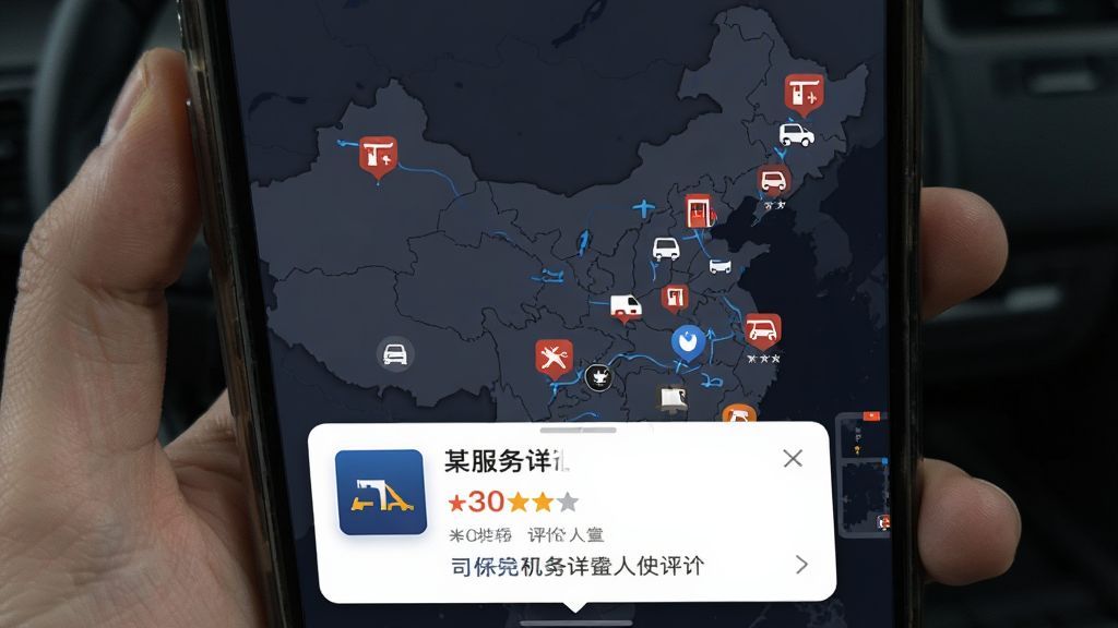 ���ѵش���;�����ͼ���棬�ֻ���Ļ��ʾ�й���ͼ����ͼ�ϱ�ע�˶������վ��ά��վͼ�꣬�ײ�����ĳ��������鿨Ƭ����ʾ���ֺ�˾�����ۣ�������������ɫ���ȣ����ʸɾ��޶���Ԫ��