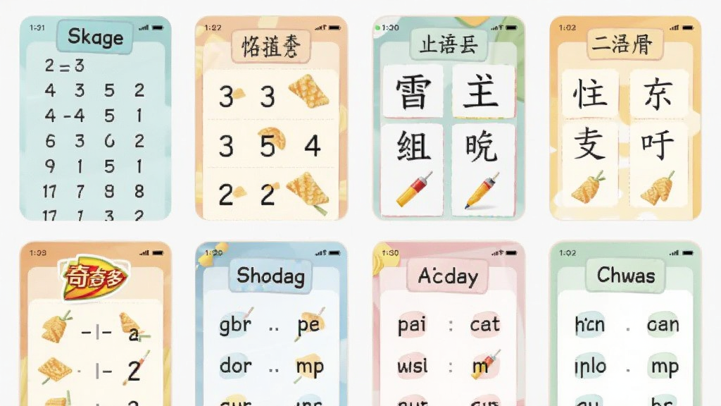 奇多作业纸App内展示丰富模板库的界面截图,画面中手机屏幕显示着不同学科的作业纸缩略图,有数学口算、语文生字、英语单词等,排列整齐,色彩柔和,界面风格扁平化,画质清晰,无多余元素