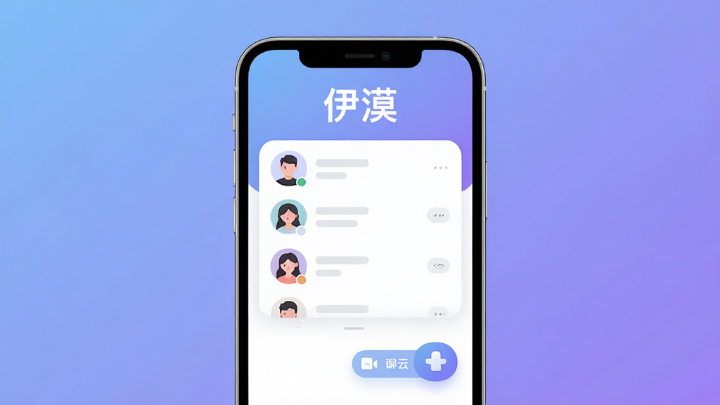 一张手机屏幕展示界面,画面中央是伊漠App的主页,顶部有