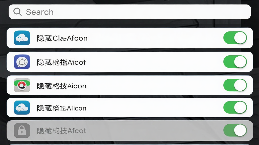 Ӧ�����ؼ�����icon��Ӧ�����ع���ҳ�棬������Ӧ���б�����ÿ��Ӧ���Ա��п��ذ�ť�������Ǵ�ֱ�б����ж��������������������ˬ�Ŀ�Ƭʽ��ƣ�ϸ���������ص�Ӧ����ʾΪ��ɫ����ͼ�꣬���ʸ���ɾ��޶���Ԫ�ء�