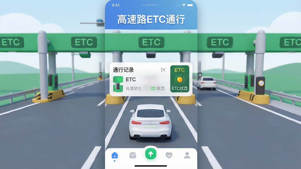 ����·ETCͨ�� �ֻ�Ӧ�������� ����Ϊһ����ɫ�γ���ʻ�ڿ����ĸ��ٹ�·�ϣ�ǰ������ɫ��ETCר��ͨ��բ���������Ϸ���ʾ������·ETCͨ�С����ֱ��⣬�м���ͨ�м�¼��Ƭ��ETC״ָ̬ʾ�ƣ��ײ�Ϊ���������Ű�������������ִ���ƽ����ϸ��Բ�����ʸУ����ʸɾ��޶���Ԫ�أ�����1080p