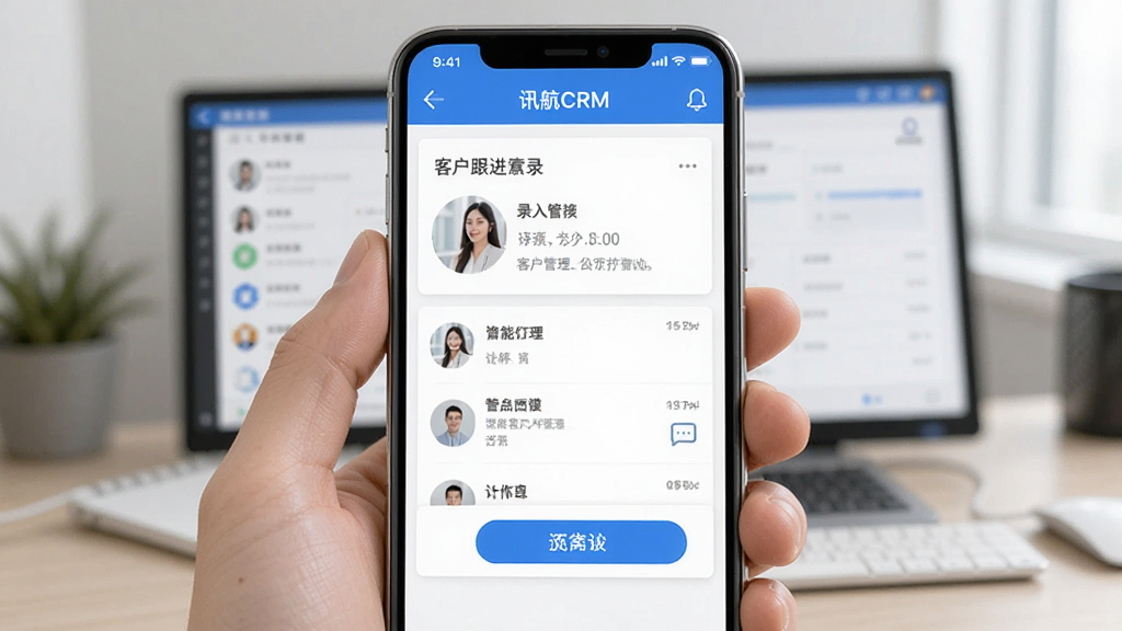 讯航CRM-移动客户管理工具手机录入客户跟进记录界面