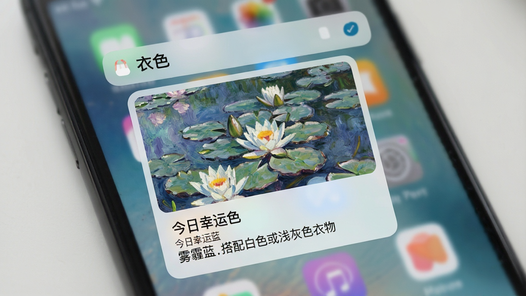 一张展示手机锁屏界面或通知中心的概念图,屏幕上显示着