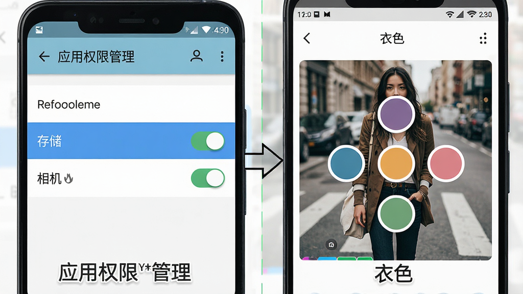 一张展示手机屏幕录制或操作指引的示意图,画面分为两半,左边是安卓手机设置界面中