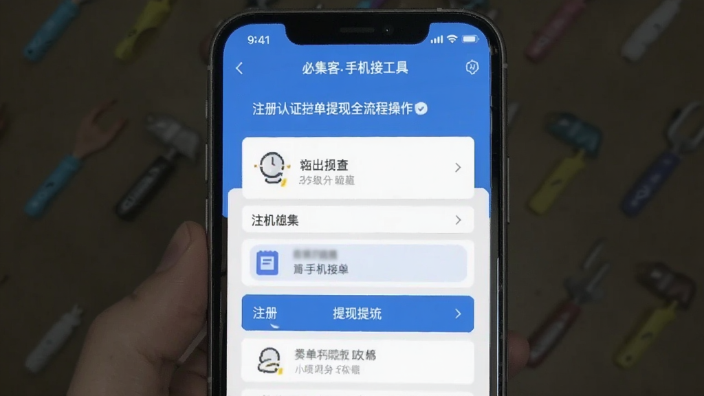 必集客-手机接单工具 注册认证抢单提现全流程操作界面截图