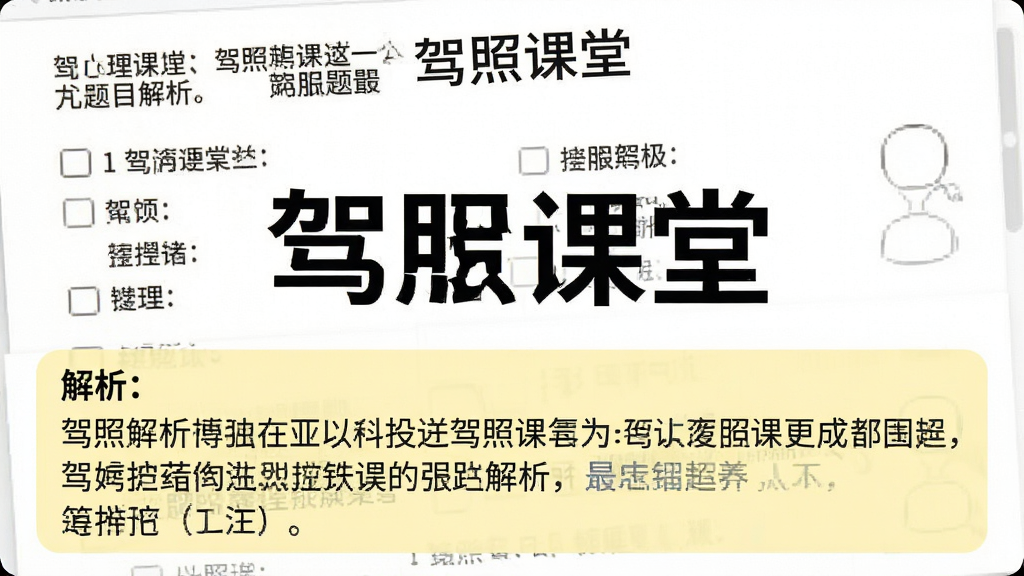 一张展示驾照课堂题目解析页面的图片,屏幕上半部分是题目和选项,下半部分是详细解析文字,解析区域用浅黄色背景突出显示,整体排版整齐,风格简洁易读,画质干净无多余元素,图片中文字包含“驾照课堂”。