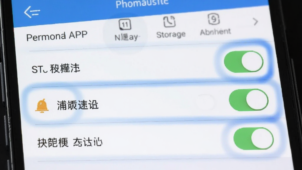 �ֻ���Ļ��ʾ�۳���APP��Ȩ�޹������棬�д洢��֪ͨ��ѡ��أ���������������ɫ������ע�����ʸɾ�