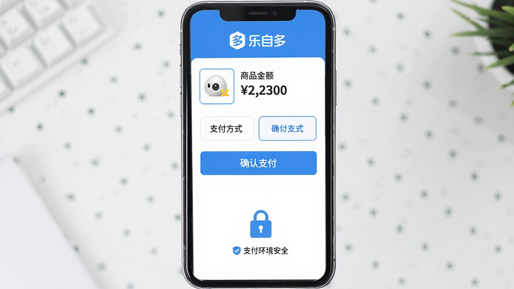 һ�š����ԶࡹApp֧����ȫ�����չʾͼ��������չʾ�ֻ���Ļ����Ļ����֧��ȷ��ҳ�棬����Ʒ��֧����ʽѡ��͡�ȷ��֧������ť��ҳ��ײ��а�ȫ��ͼ��͡�֧��������ȫ��������ʾ�������С����ԶࡹLogo���������ţ�����ɫ�Ͱ�ɫΪ������������