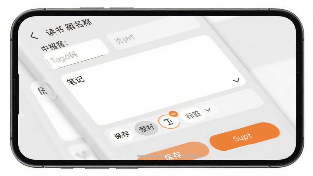 ���鼣����ʼǹ��ܽ��棬�ֻ���Ļչʾ�ʼǱ༭ҳ�棬�����鼮���ơ�ҳ������򡢱ʼ������ı���ͱ�ǩѡ�������·��б���͵�����ť��������ǳ��ɫ�ͳ�ɫ��׺Ϊ�����ʼǿ�Ƭʽ��ƣ������ˬ�׶������ʸɾ��޶���Ԫ��
