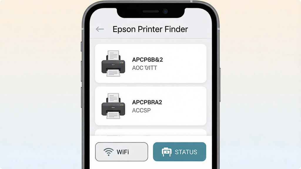 һ��չʾEpson Printer Finder�������Ľ����ͼƬ���������ֻ���Ļ��ʾ���������棬����Ϊ�����������ơ�Epson Printer Finder�����м��������������İ�������ӡ��ͼ����ͺ��б����ײ���WiFi���úʹ�ӡ��״̬��ť���Ű������ˣ�����Ǳ�ƽ���Ƽ��磬ϸ�����ֻ��߿�Բ��ͼ�����������ʸɾ��޶���Ԫ�أ�����Ϊǳɫ���䡣