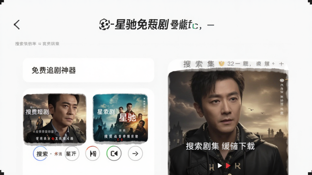 星驰免费短剧-免费追剧神器 搜索剧集和缓存下载操作界面