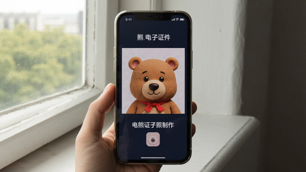 小熊电子证件照-手机证件照制作 靠窗自然光拍摄证件照示意