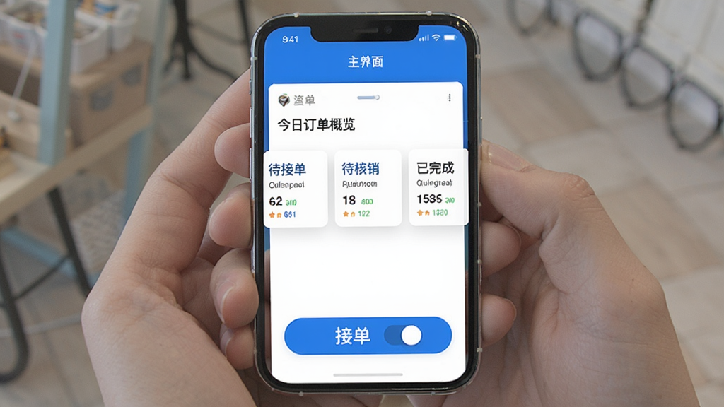 �������̼Ҷ�App������չʾ���ֻ���Ļ������ʾ���̽��ն���������Ƭ���������ӵ������������������������ģ�飬�ײ�����Ŀ�Ľӵ����ذ�ť�����岼����������������ɫΪ��������ִ���ƽ�����ʸɾ��޶���Ԫ��
