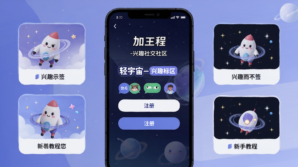 轻宇宙-兴趣社交社区 加入流程 注册界面 兴趣标签 新手教程 配图