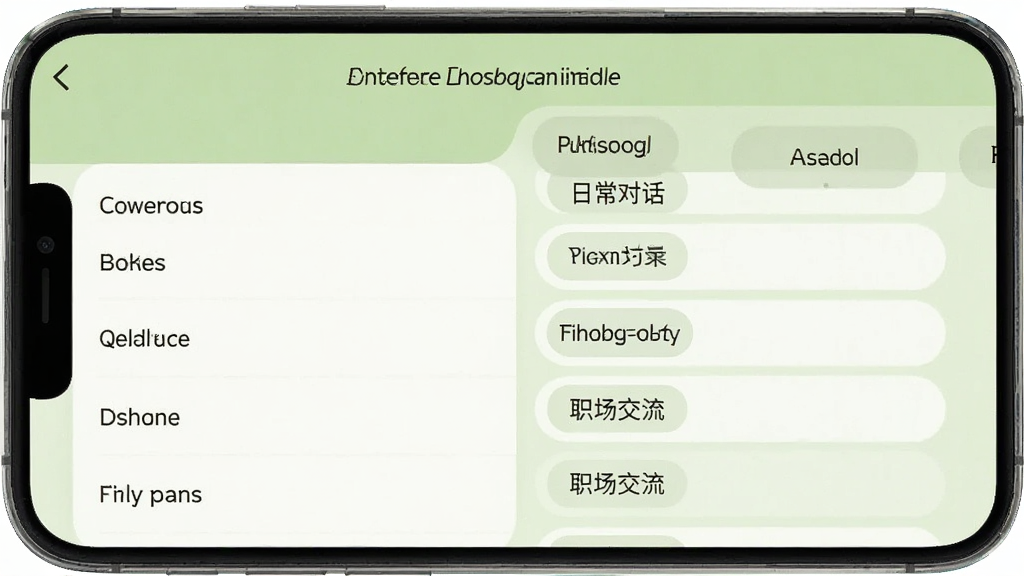 跟我读英语离线词库界面,手机屏幕显示已下载的词库列表和课文分类标签,有日常对话、校园场景、职场交流等选项,界面以浅绿色为主色调,布局清晰,风格简约,画质干净无多余元素
