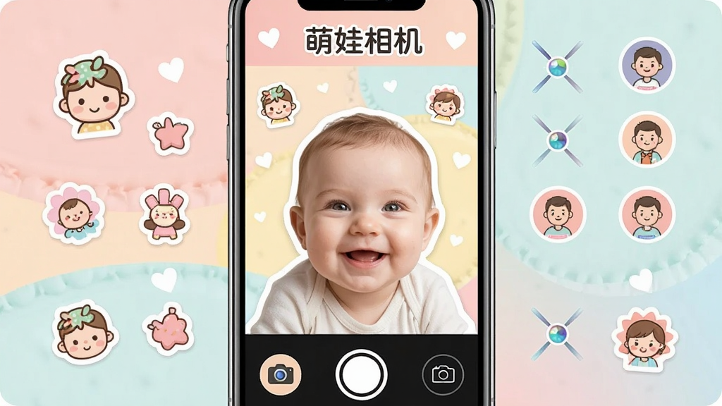 һ��չʾ�������App���Ľ�����ֻ�����ͼ�����������ǿɰ��ı���Ц������Χ�����Ÿ��ֿ�ͨ��ֽ��Ȥζ�˾�ͼ������հ�ť����������͵�������ɫϵ�������ܰͯȤ�������������ɾ��޶���Ԫ�أ�ͼƬ�д��С�������������ֱ�ʶ