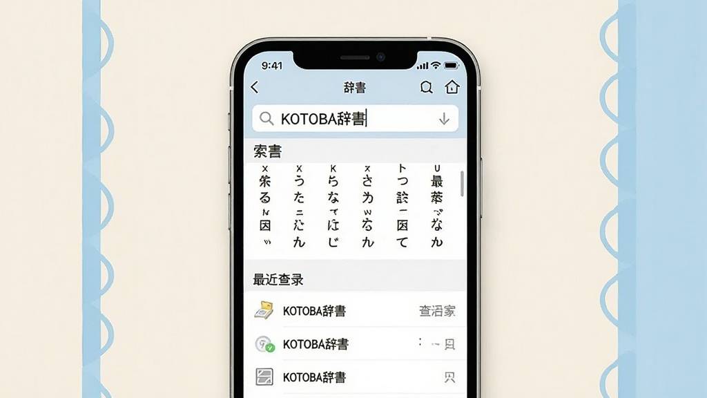 һ��չʾKOTOBA���ֻ�Ӧ���������ͼƬ�������������ֻ���Ļ����Ļ����ʾ����ʵ��ѯ���棬��������д�š�KOTOBA�ǡ����·��г����������������ѯ��¼��������ǳ��ɫ���䵭��ɫװ������������Լ���£�ϸ�����������ʸɾ����޶���Ԫ��