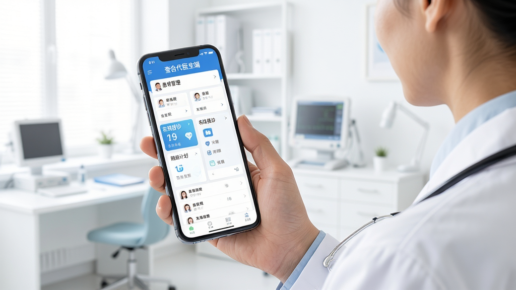 Ҽ�ϴ�ҽ����App������ȫòչʾ��һλ���Ű״�ӵ�ҽ���������ֻ��鿴�����б����ֻ���Ļ������ʾ��Ҽ�ϴ�ҽ���ˡ�Ӧ�ý��棬����������ɫ��Ϊ�������ְ������߹��������߽����üƻ���ģ�飬���������������һ���������ִ���࣬���ʸɾ��������޶���Ԫ��