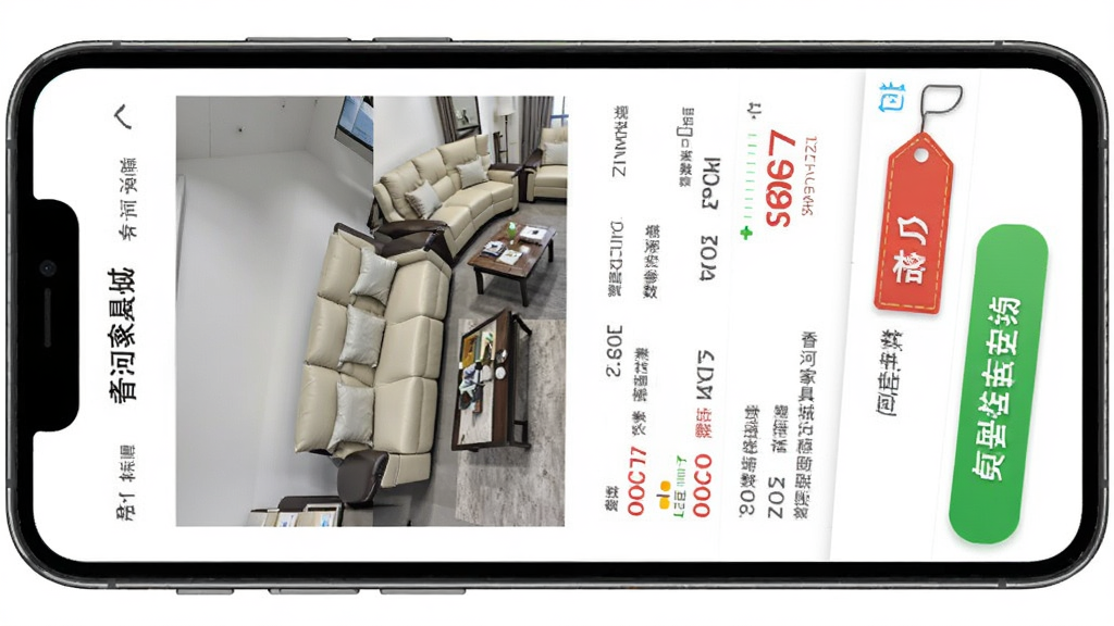 ��ӼҾ߳�APP��Ʒ�������̼���ϵҳ�棬�ֻ���Ļ��ʾ����ӼҾ߳ǡ�Ӧ����һ��ɳ��������ҳ��������Ƕ�ʵ��ͼ�����������۸��ǩ��ҳ��ײ��С��绰��ѯ���͡�������ѯ����ť�������Ǽ��İ�ɫ���������������ʵ�ã����ʸɾ����޶���װ��