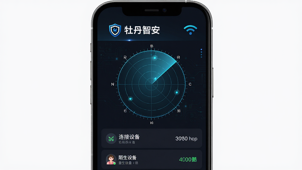 画面主体是牡丹智安APP的网络检测界面,布局为上下结构,上方是