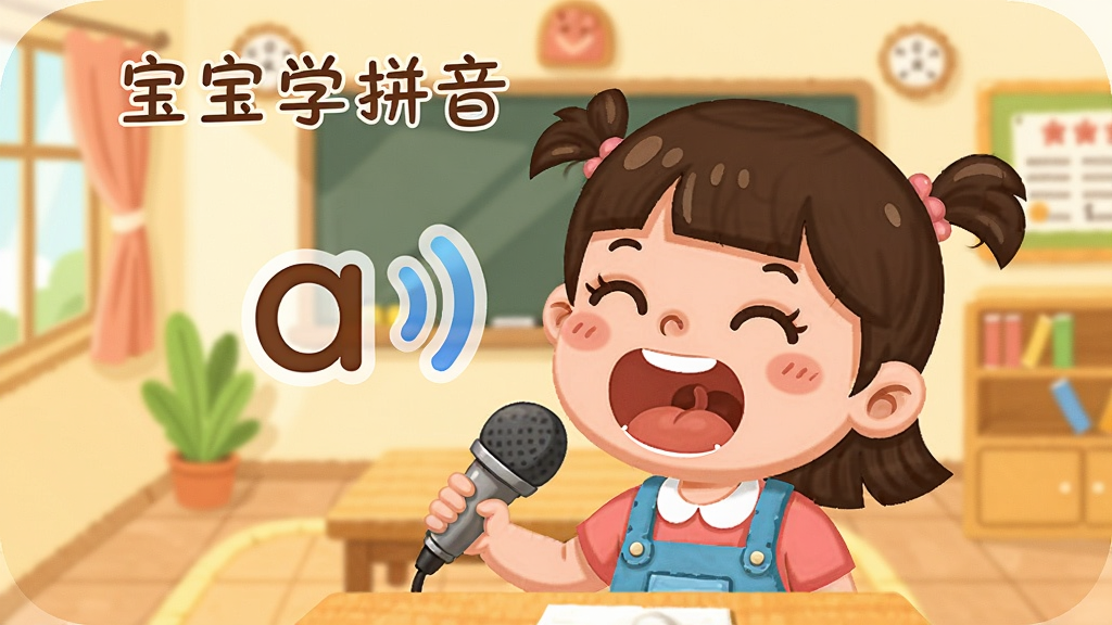 һ��չʾ������ѧƴ����App��ƴ��������ѧ������ͼƬ��������һ����ͨСŮ���Ŵ���Ͷ�����˷磬�Ա�Ʈ��ƴ����ĸ��a�����������ţ���������ܰ�Ľ��һ���������ǿɰ��Ķ�ͯ�廭�磬���ּ�࣬���ʸɾ��޶���Ԫ��