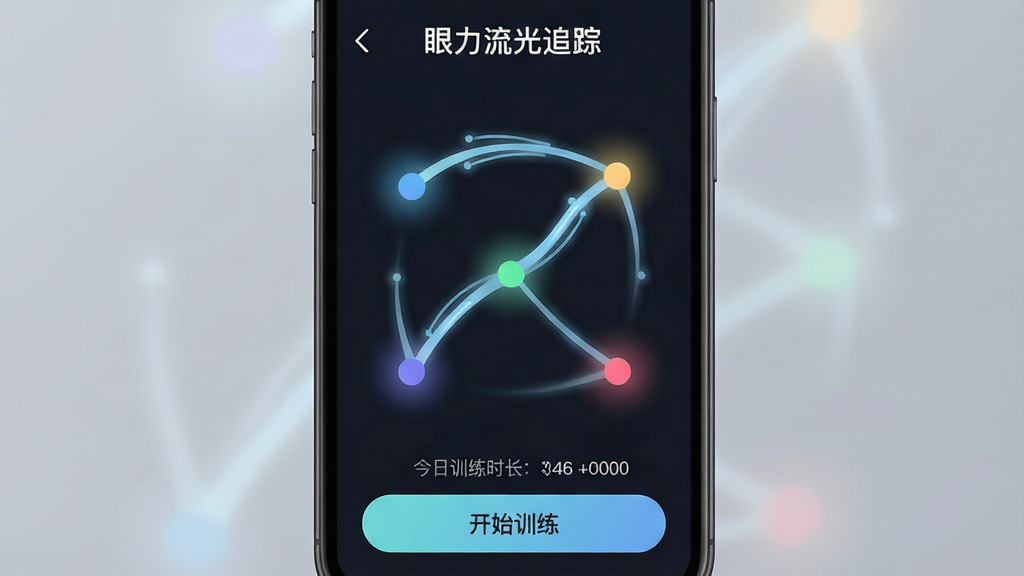 һ�������Ƽ��е��ֻ���Ļ���棬��Ļ�����ǡ���������׷�١�Ӧ�õ������棬��ɫ�����Ϸֲ��Ŷ������Ĳ�ɫ��㣬���֮���е���ɫ������켣���ӣ����涥����ʾ����������׷�١����֣��ײ��п�ʼѵ����ť�ͽ���ѵ��ʱ�����ݣ����岼�ּ������������ִ���ƽ����ϸ�ڴ�����͵Ĺ���Ч�������ʸɾ��޶���Ԫ��