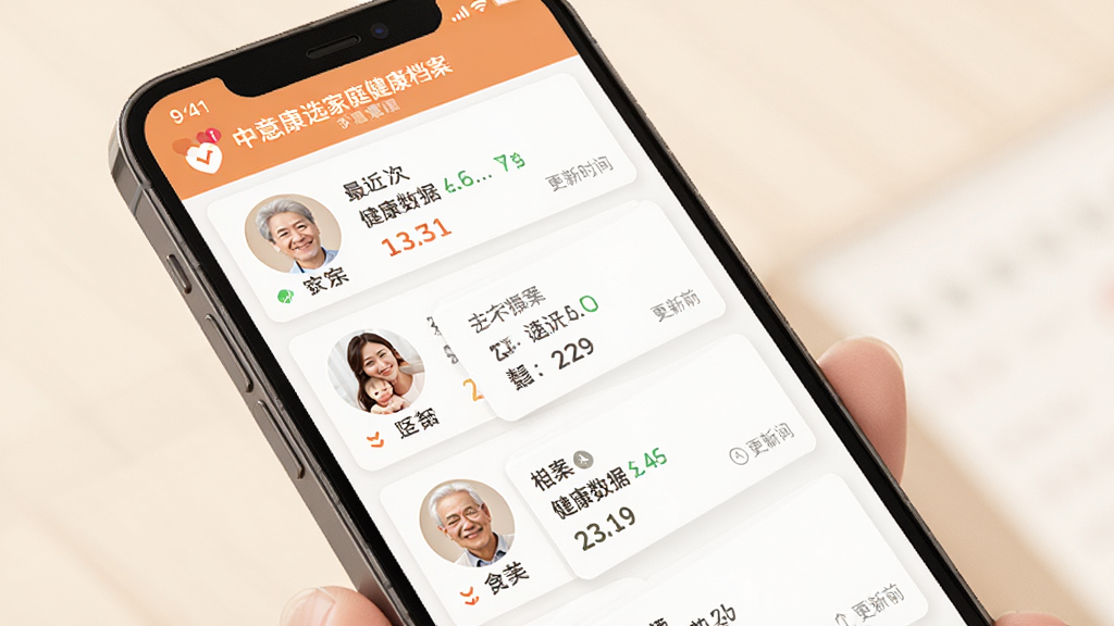 ���⿵ѡ��ͥ���������������棬�������ֻ���Ļ�ϵļ�ͥ��Ա�б��͵�����Ƭ�����ֲ���ͷ��������ĺ������з�ʽ���Ű���ֱ�ۣ������ܰ��ͥ�У�ϸ����ÿ����Ա��Ƭ��ʾ���һ�ν�������ժҪ�͸���ʱ�䣬���ʸɾ�������Ԫ�ء�