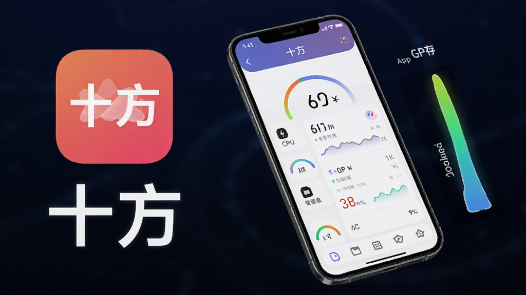 һ��AI���ɵ��ֻ����ܼ�⻭��ʾ��ͼ������չʾһ���ֻ���Ļ�ϵ�ʮ��App����״̬���Ա��м���CPU���ڴ�ռ��ָʾ����������Ƽ��е������䣬����Ϊ��ɫ���䣬ͻ��ʮ��ͼ��͡�ʮ�������֣����ʸɾ��������޶���Ԫ�ء�